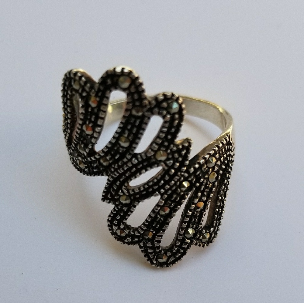 Sterling Silver 925 Angel Wings Marcasite Ring